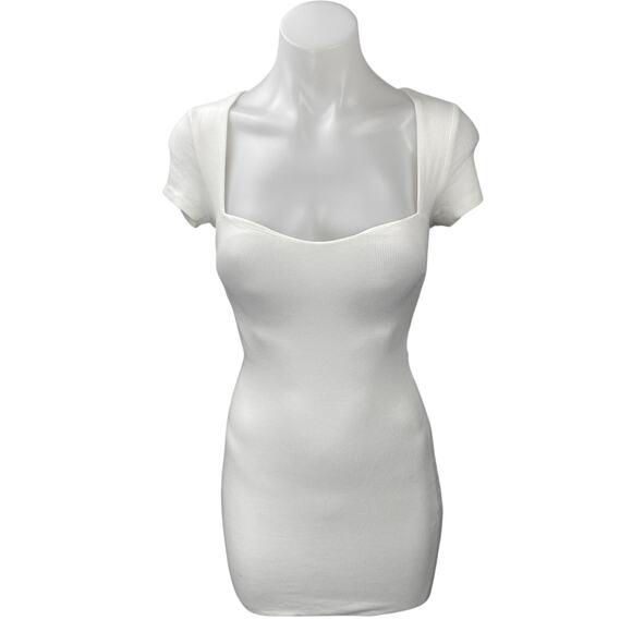 Princess Polly White Short Sleeve Knit Tie Back Cutout Mini Bodycon Dress Size 0 - Picture 1 of 4
